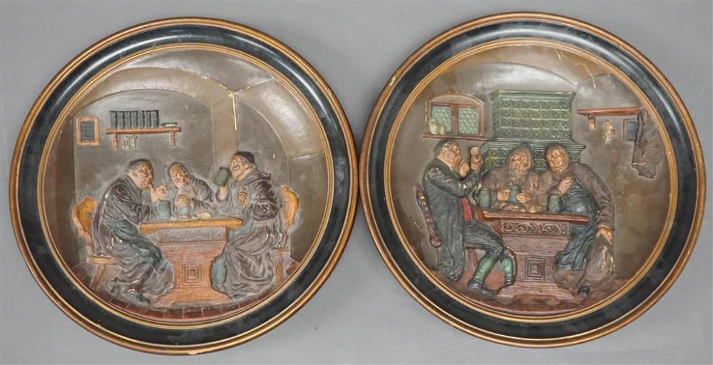 PAIR GERMAN DECORATED POTTERY PICTORIAL