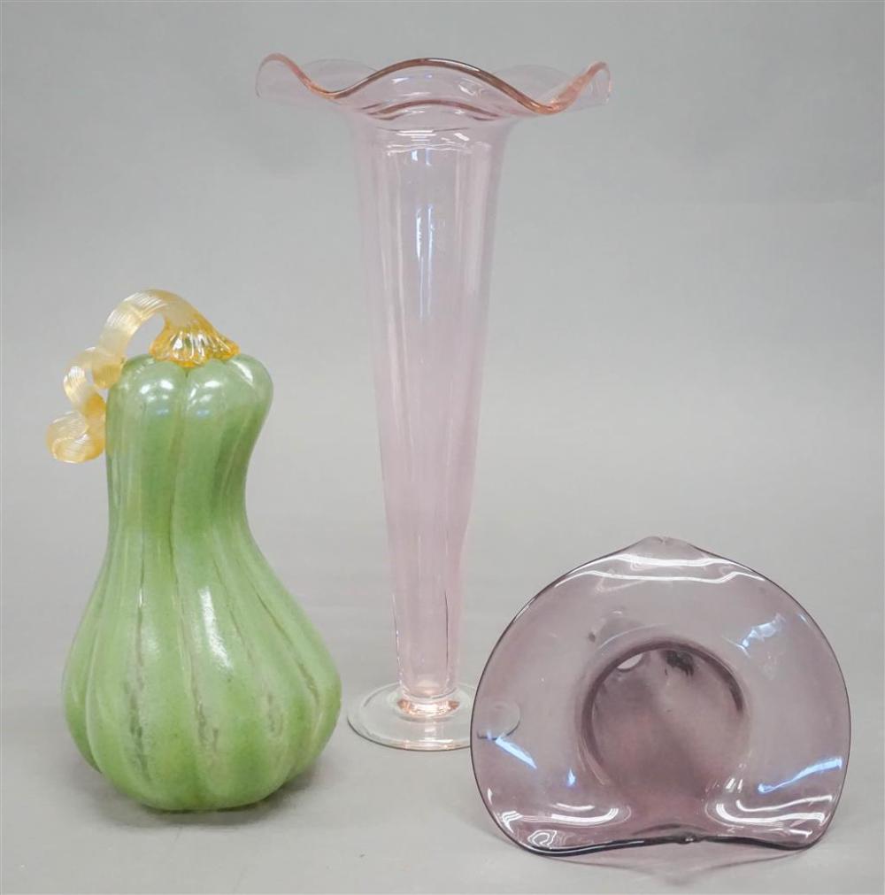 TWO ART GLASS VASES AND AN ART