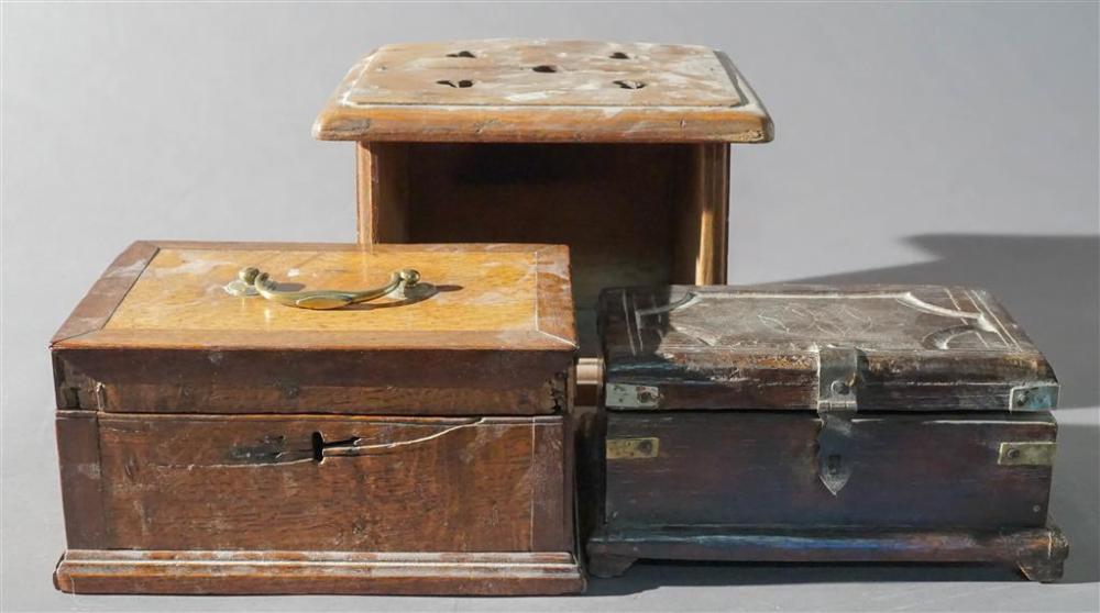 TWO WOOD HINGED BOXES, 18TH-19TH