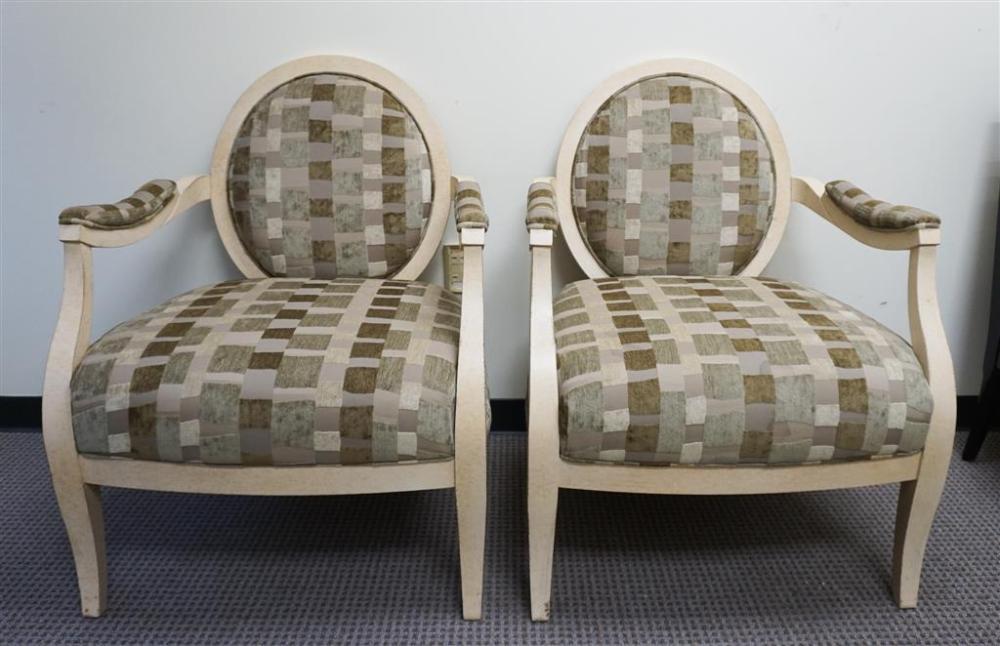 PAIR SAM MOORE CHECKED UPHOLSTERED