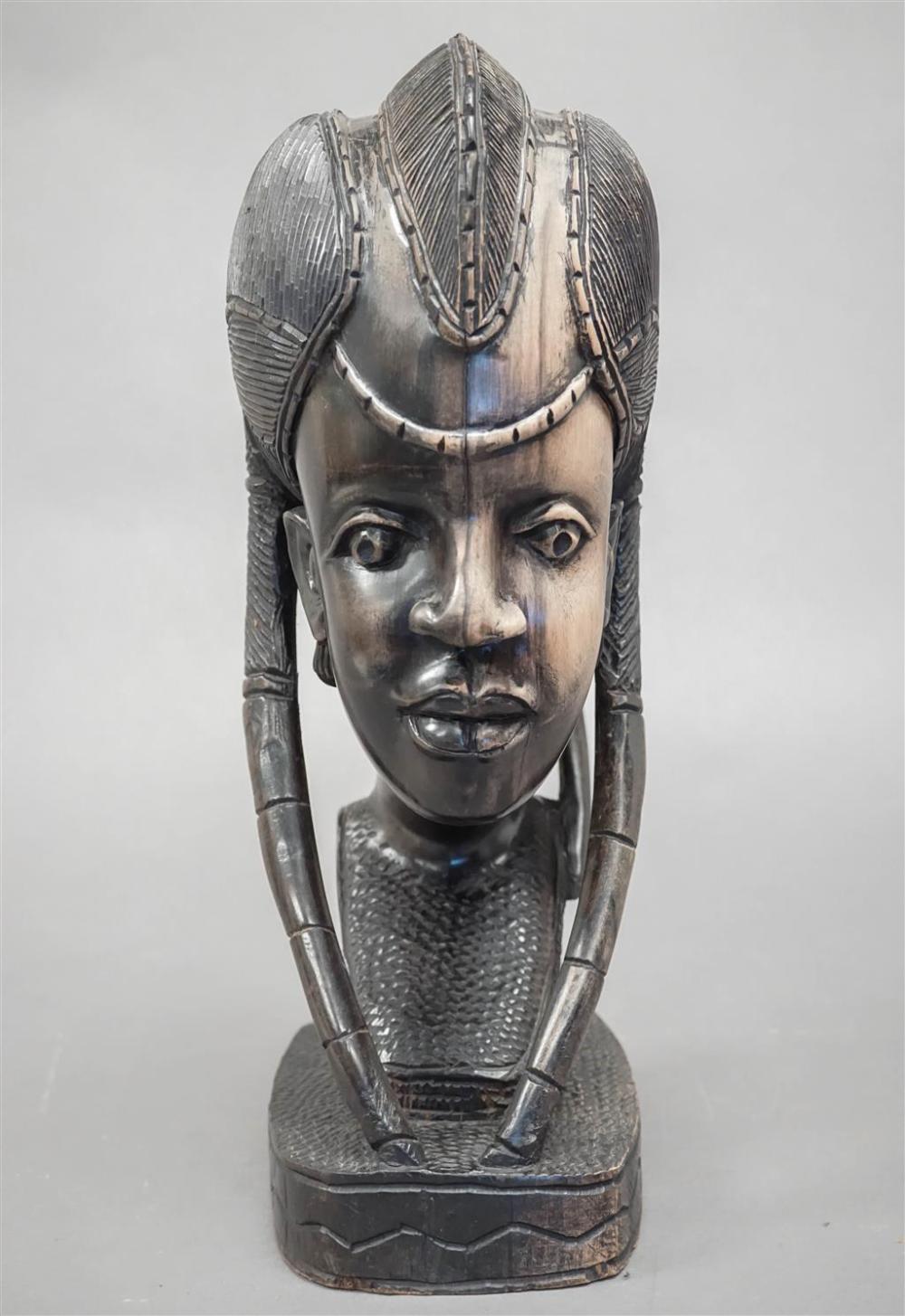 AFRICAN CARVED WOOD BUST OF A WOMAN,