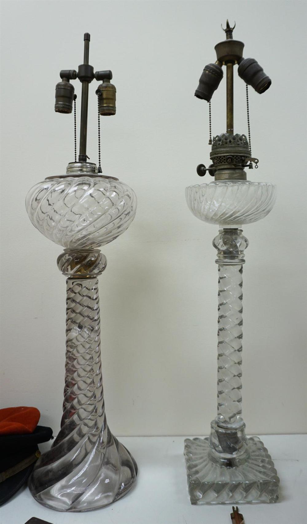 TWO SWIRL GLASS TABLE LAMPS (POSSIBLY