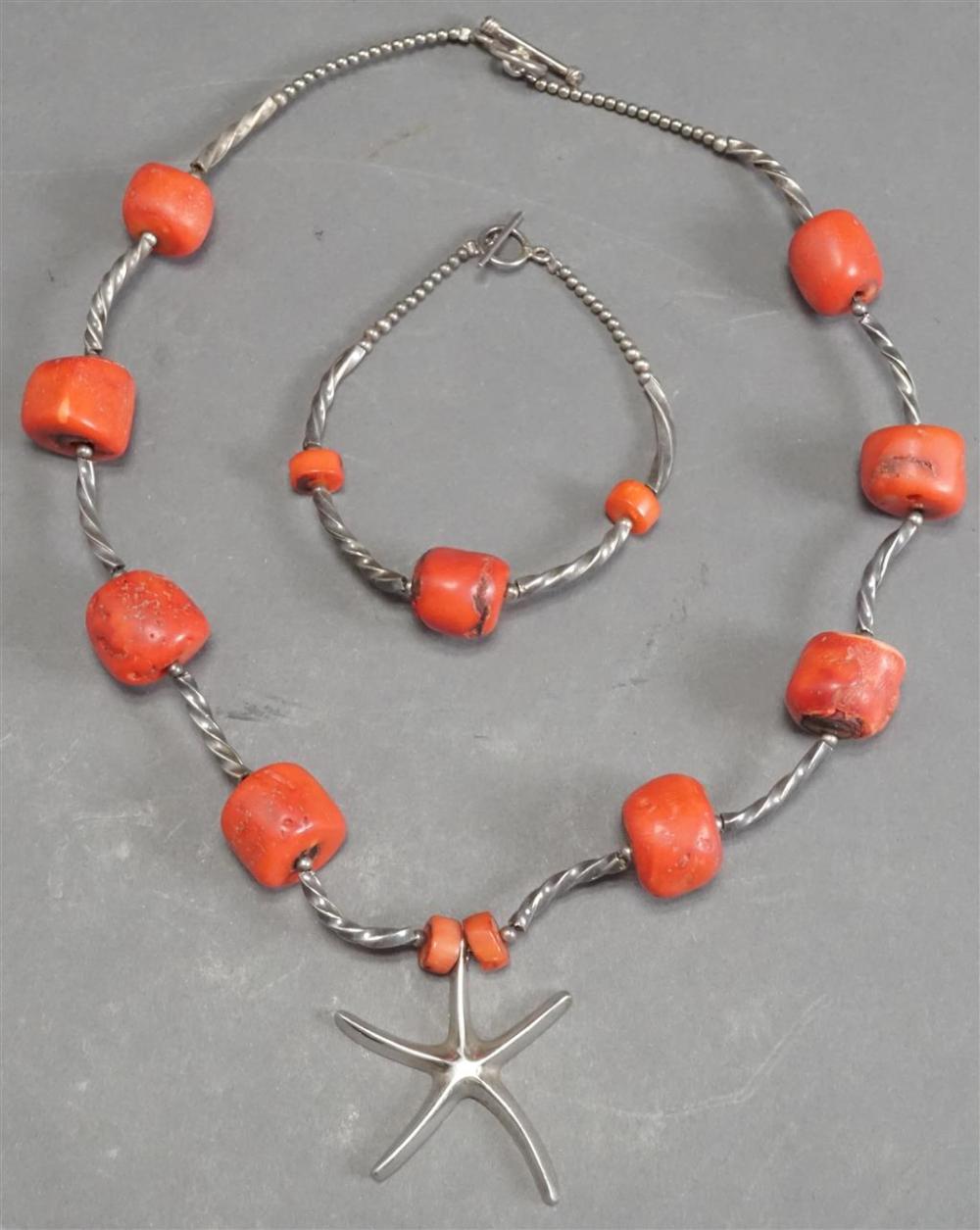 STERLING SILVER AND CORAL NECKLACE