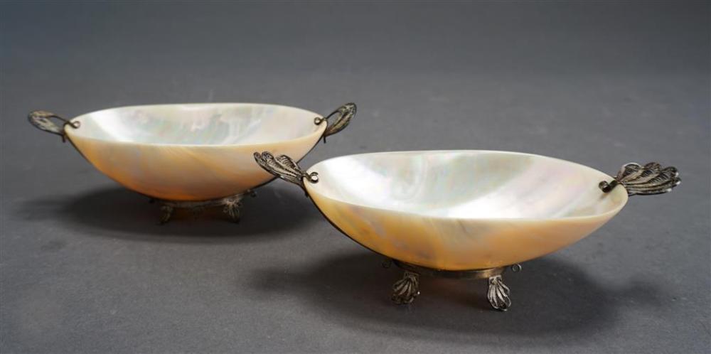 TWO SILVER MOUNTED ABALONE SHELL-FORM