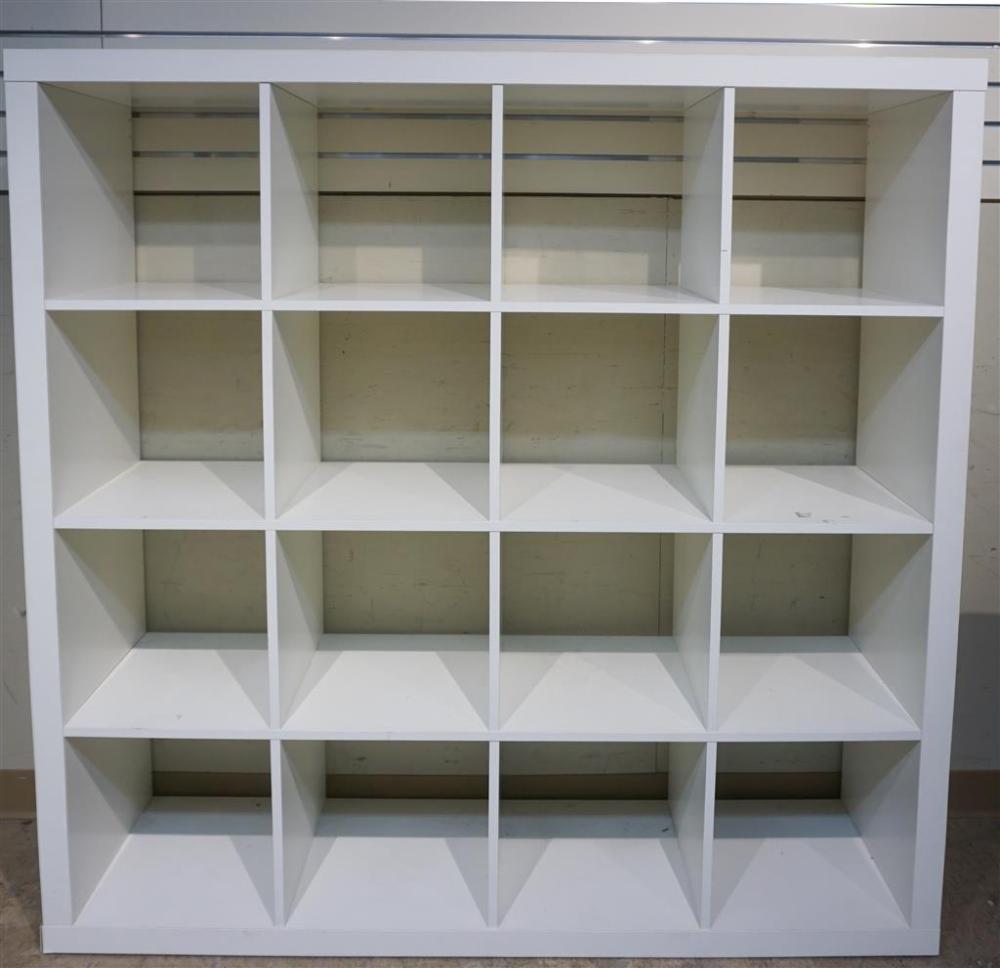 WHITE FORMICA 16 CUBBY HOLE STORAGE