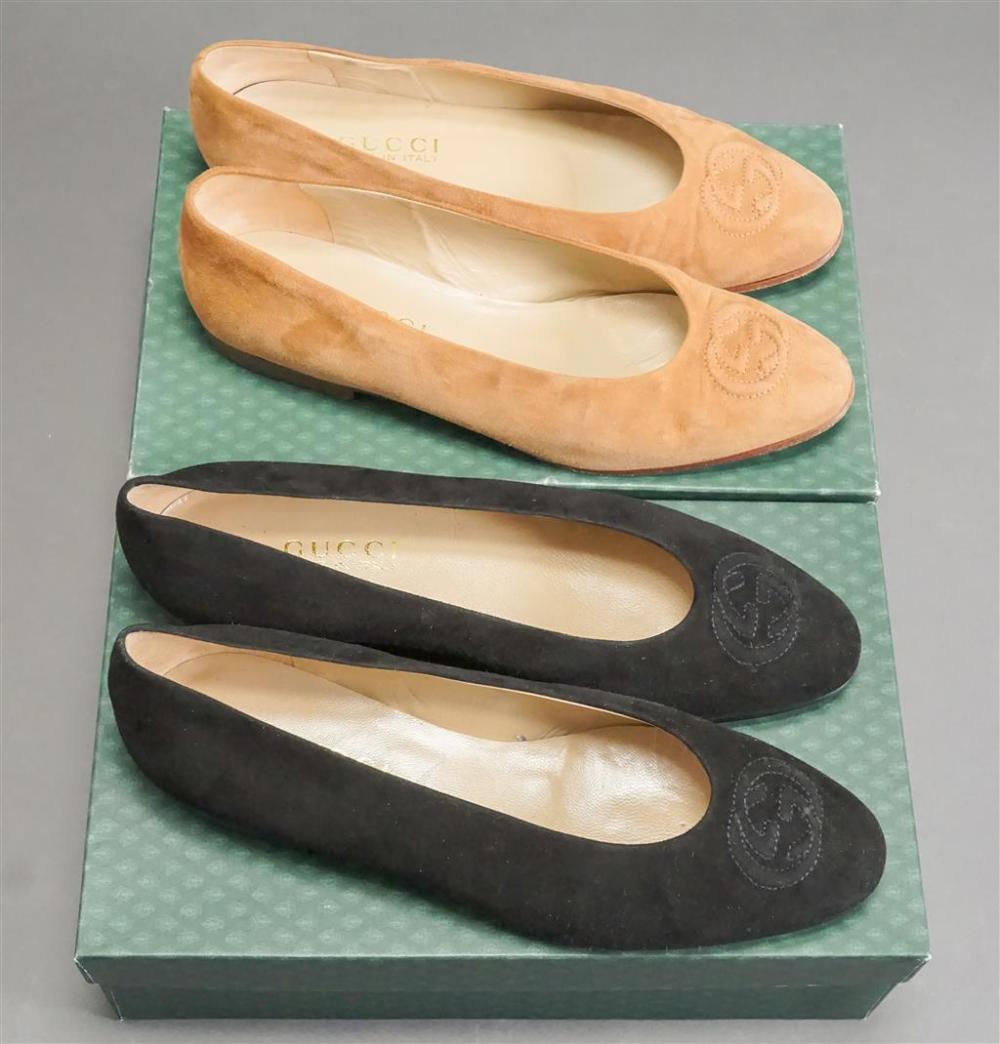 TWO PAIRS GUCCI SUEDE BALLET FLATS