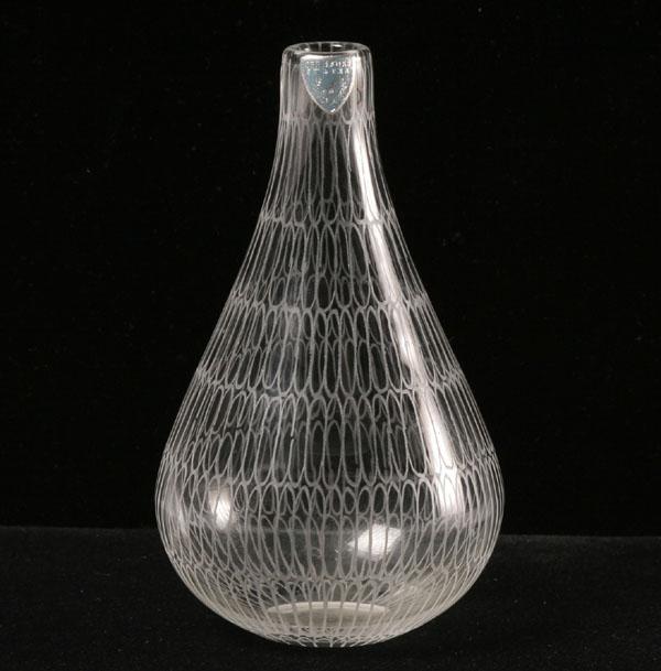 Orrefors engraved art glass vase,