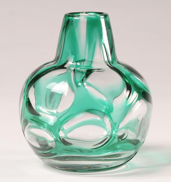 Art glass vase with net-like overlay,
