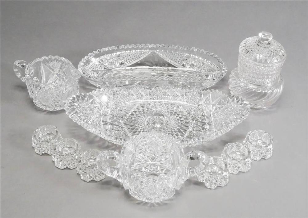 ELEVEN CUT CRYSTAL AND MOLDED GLASS