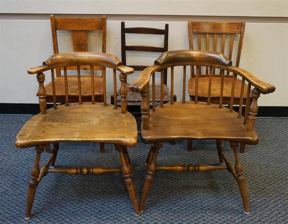 FIVE ASSORTED FRUITWOOD CHAIRSFive 32a04a