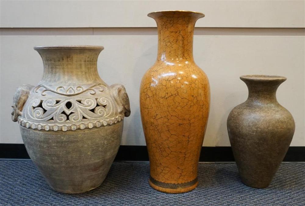 THREE COMPOSITION FLOOR VASES  32a059