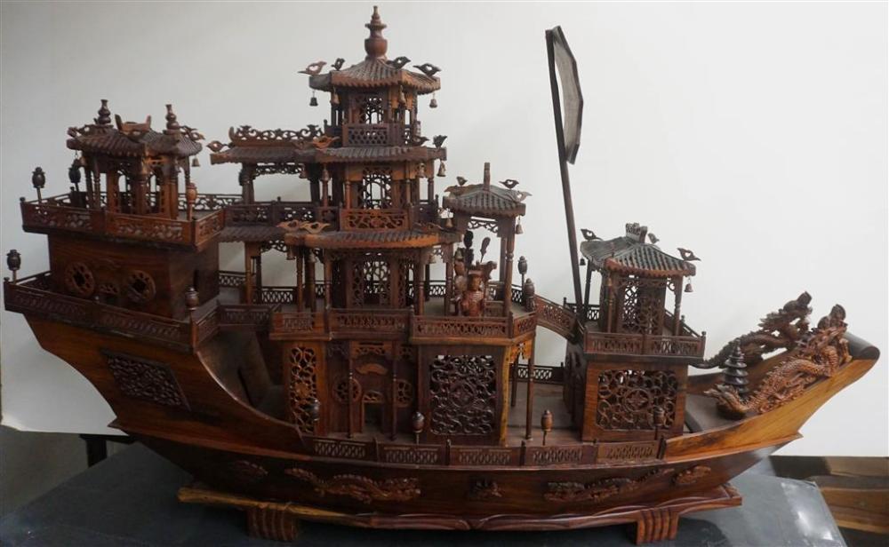 CHINESE CARVED ROSEWOOD SHIP H  32a0a1