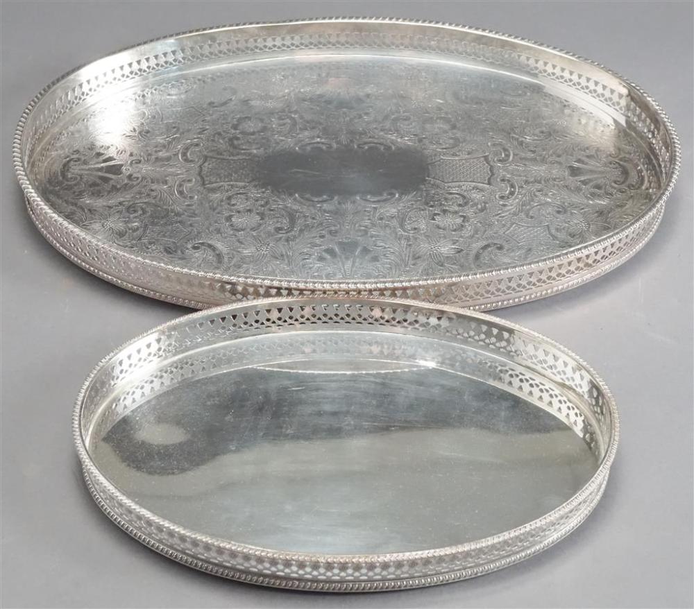 TWO ENGLISH SILVER PLATE OVAL GALLERIED 32a0b7