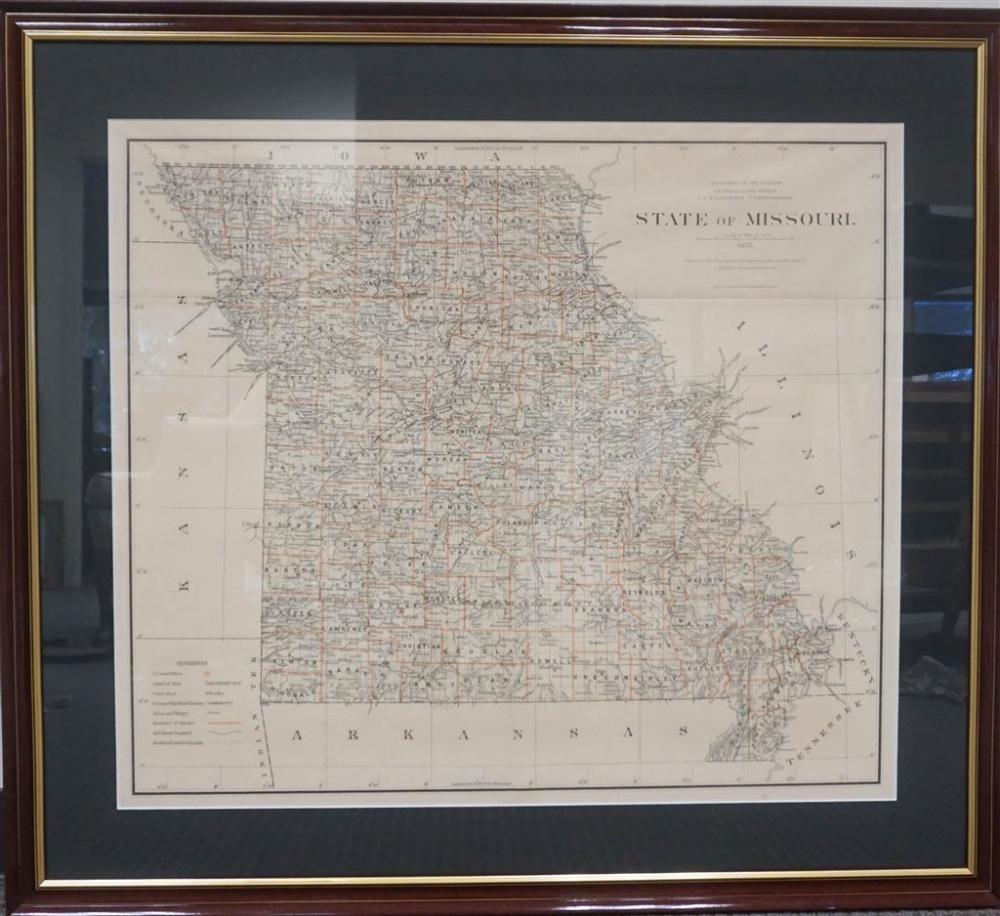 STATE OF MISSOURI, HAND-COLORED MAP,