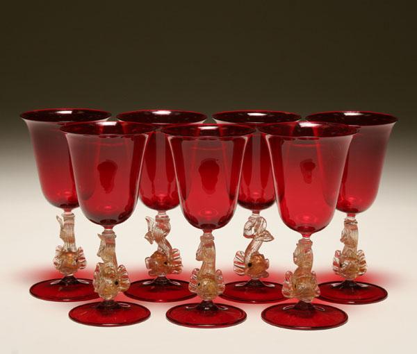 Murano glass dolphin stemware with