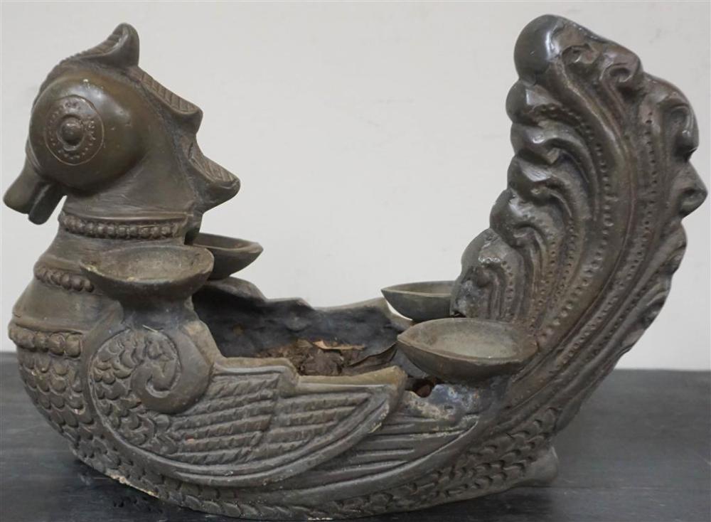 INDIAN BRASS BIRD-FORM OIL LAMP,