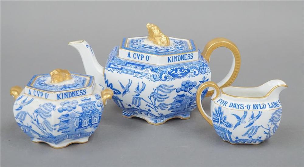 SPODE GILT DECORATED TEAPOT, SUGAR AND