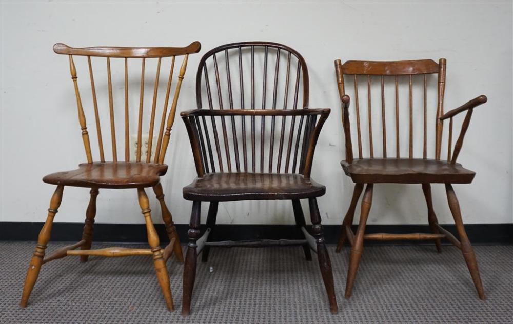 THREE WINDSOR STYLE FRUITWOOD CHAIRSThree