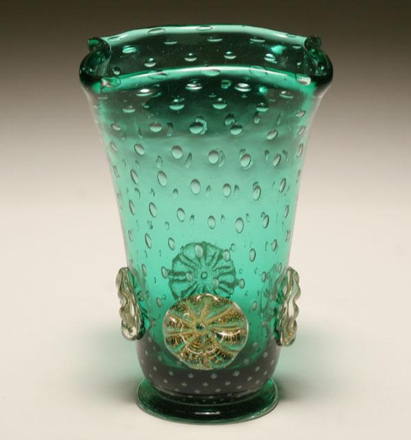 Barovier Stellato glass vase. Green