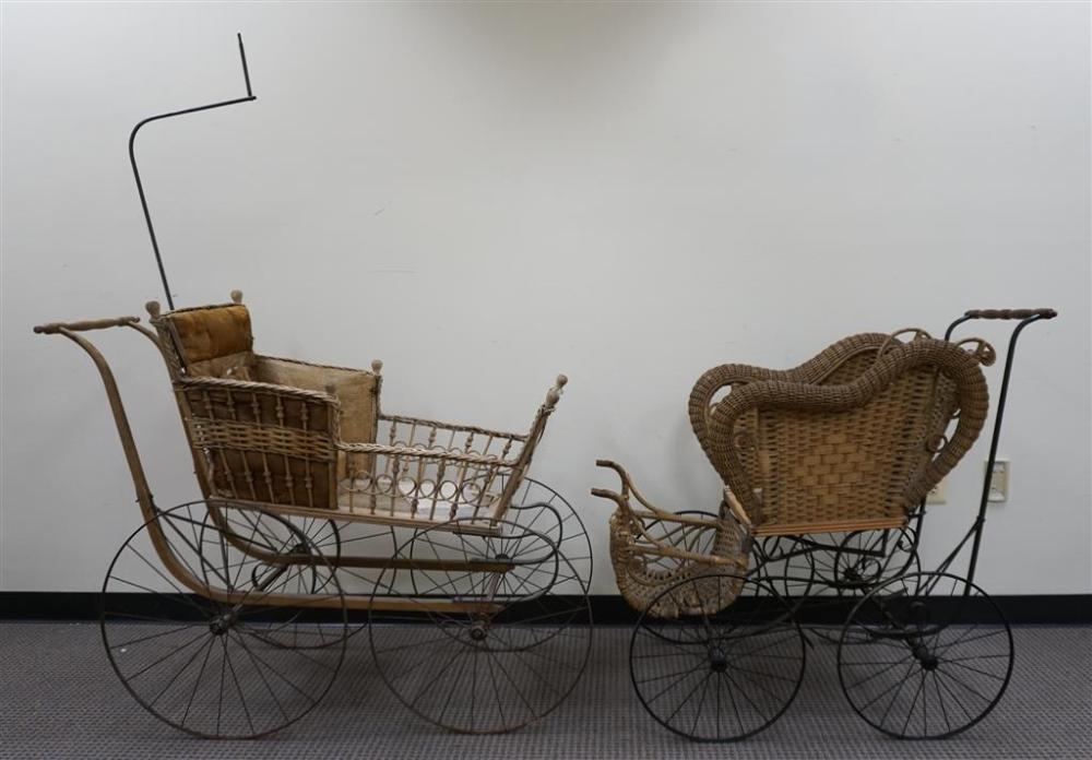 TWO VICTORIAN WICKER BABY CARRIAGESTwo