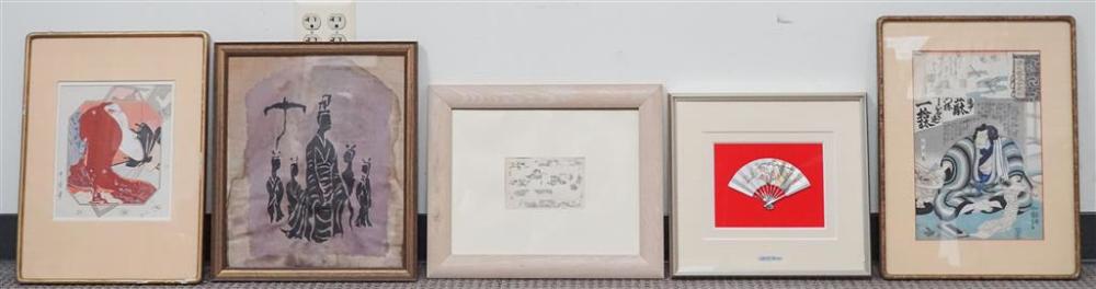 FIVE JAPANESE FRAMED WORKS OF ART,