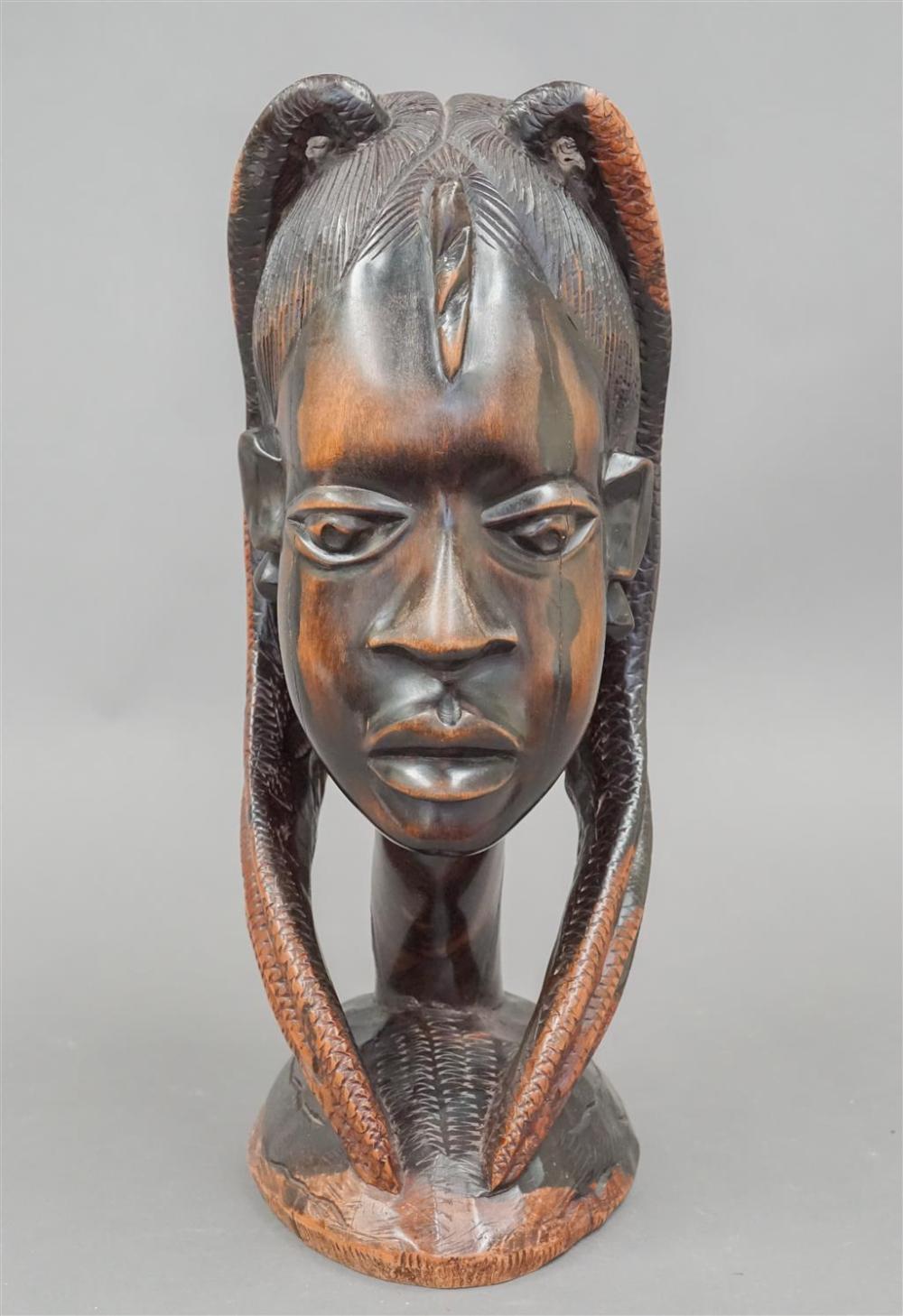 AFRICAN CARVED ROSEWOOD BUST, H: