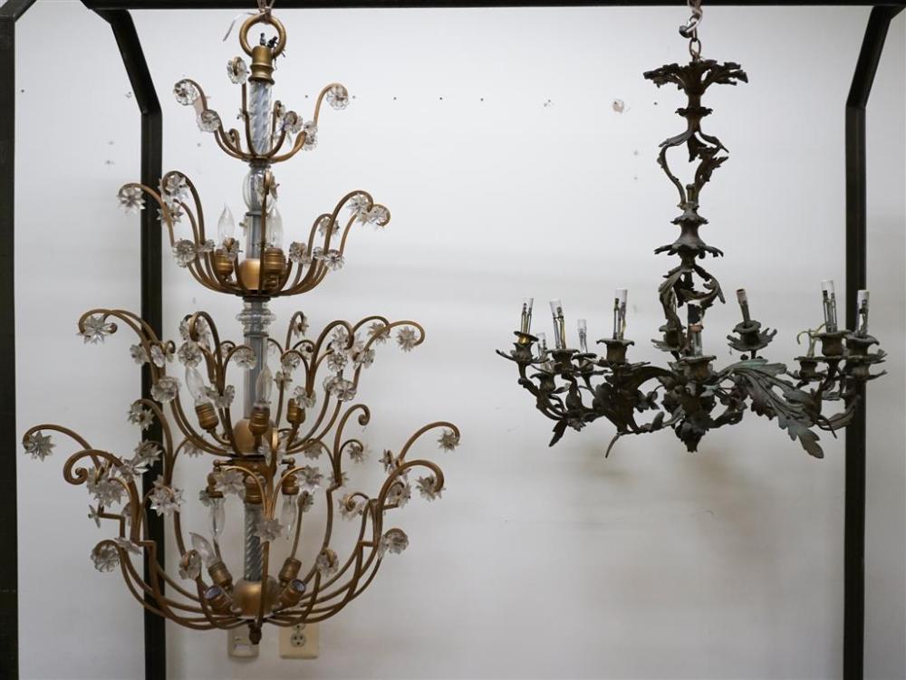 TWO PATINATED METAL CHANDELIERS  32a2c4
