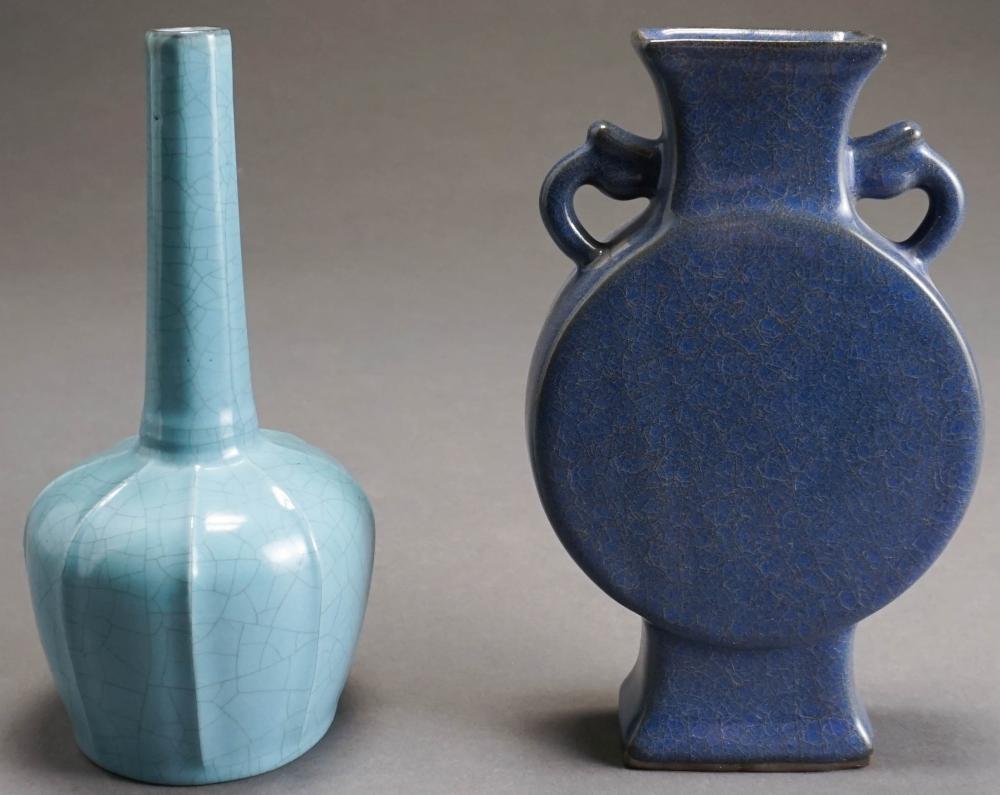 TWO CHINESE GLAZED VASES, H OF