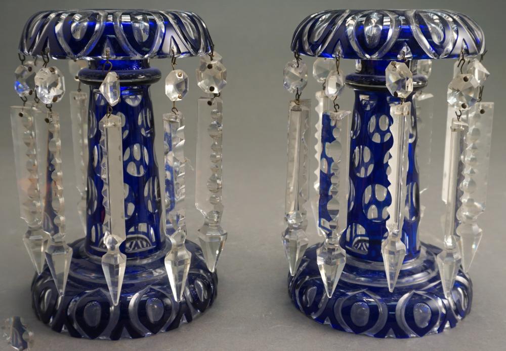 PAIR OF COBALT TO CLEAR CUT GLASS