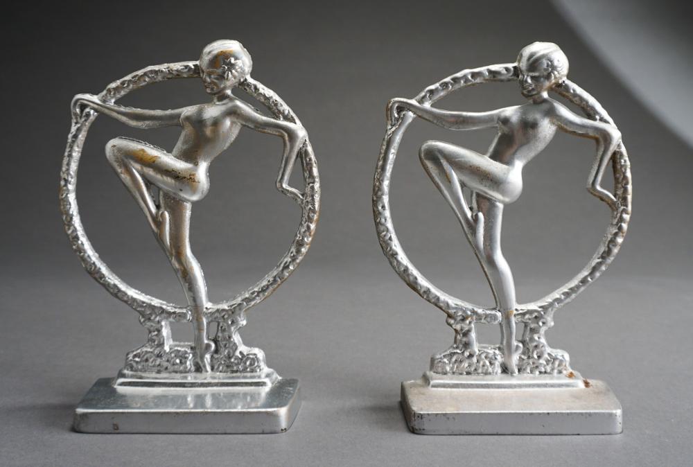PAIR ART DECO STYLE SILVERED BRASS