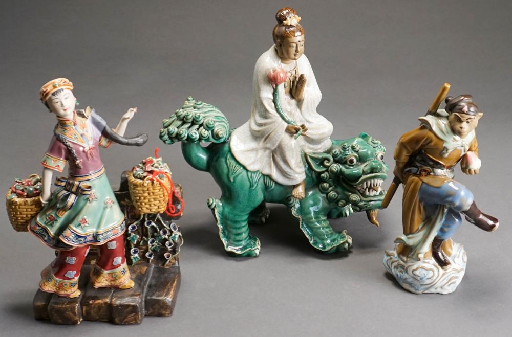 THREE CHINESE GLAZED CERAMIC FIGURAL