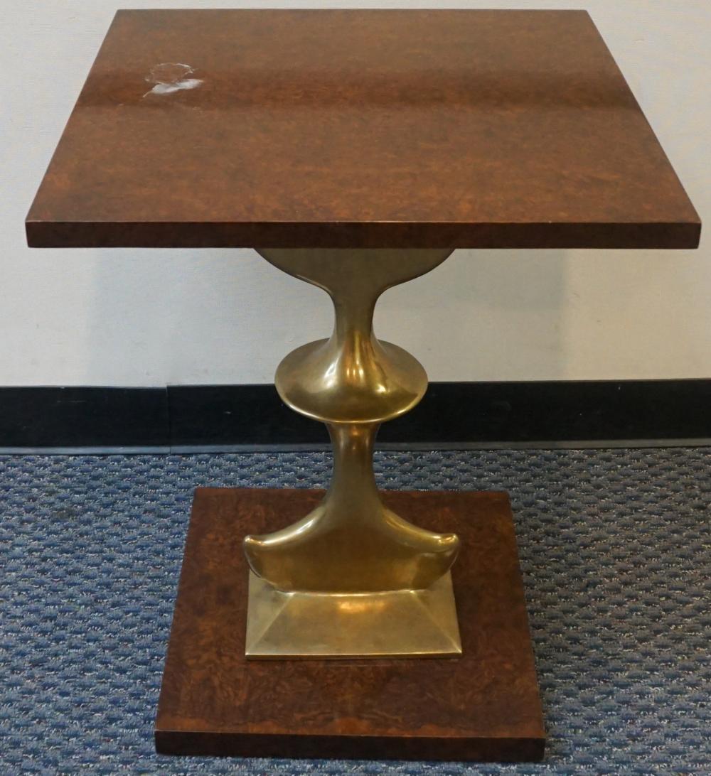 CONTEMPORARY BRASS BASE AND FRUITWOOD