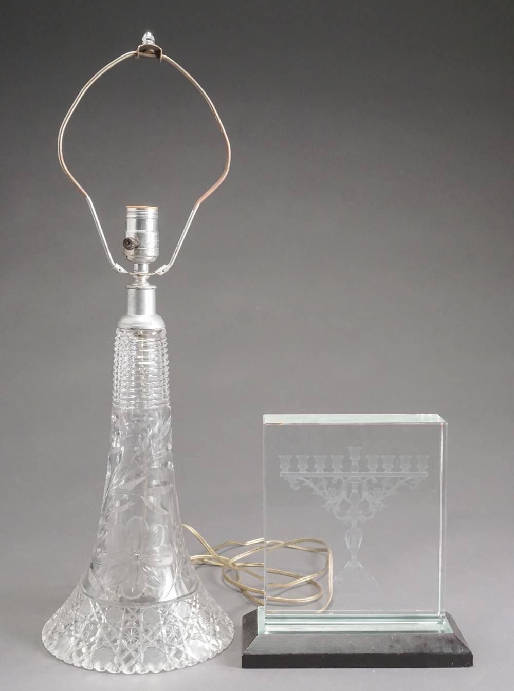 ETCHED GLASS MENORAH AND CUT CRYSTAL 32a49a