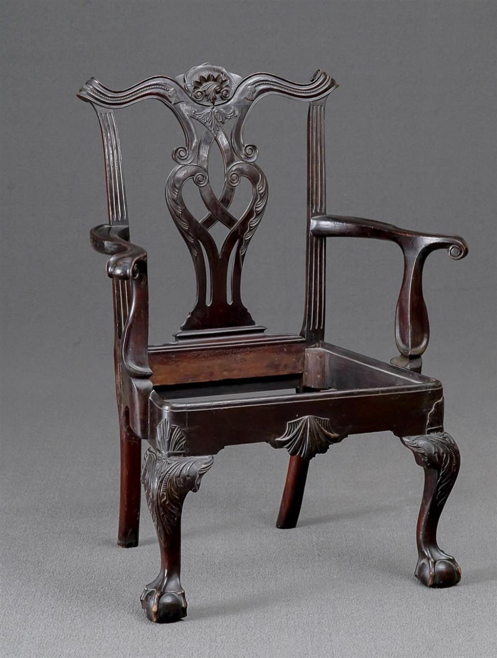 CHIPPENDALE CARVED WALNUT ARMCHAIR 32a520