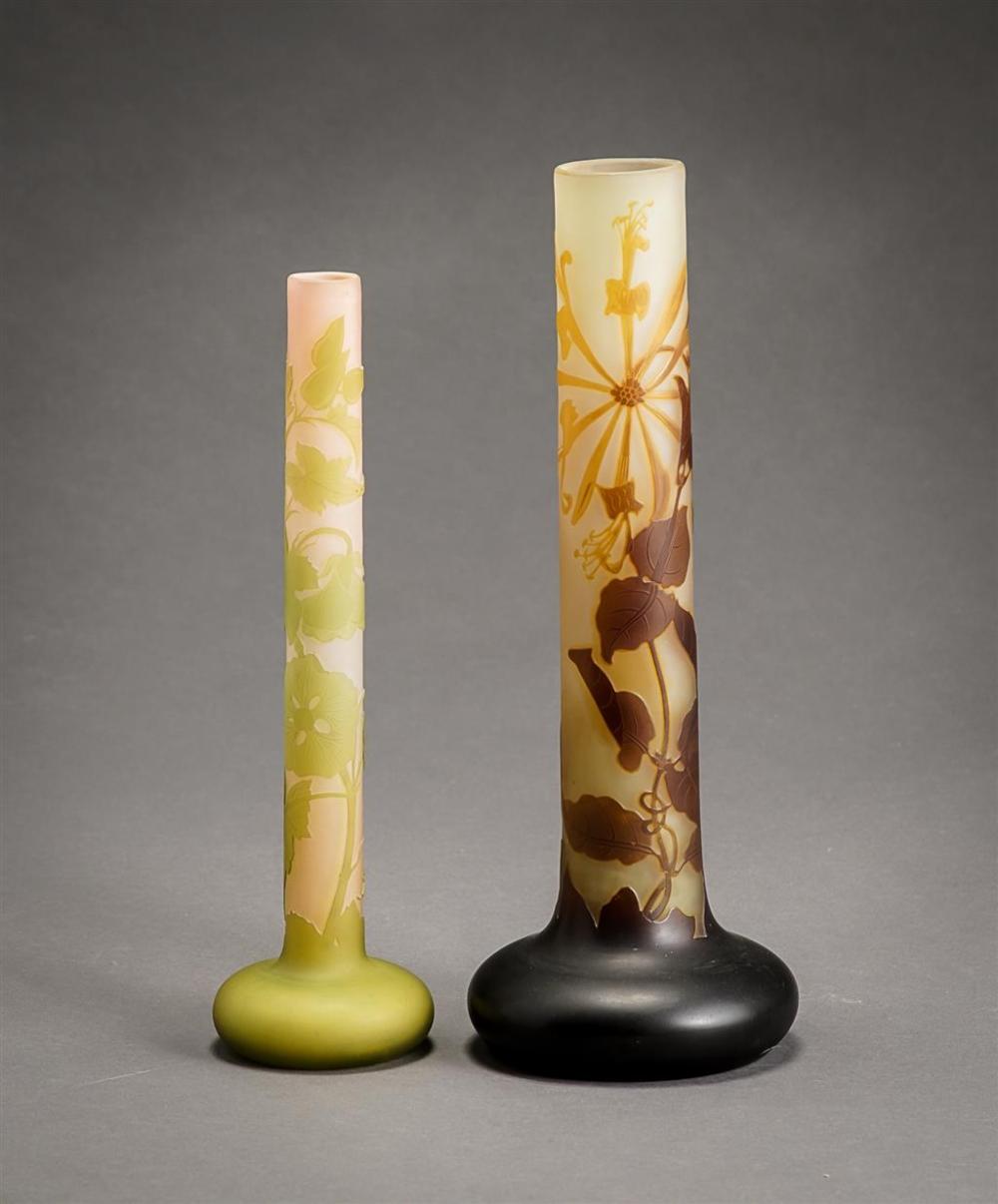 TWO GALLé FLORAL CAMEO GLASS CYLINDRICAL