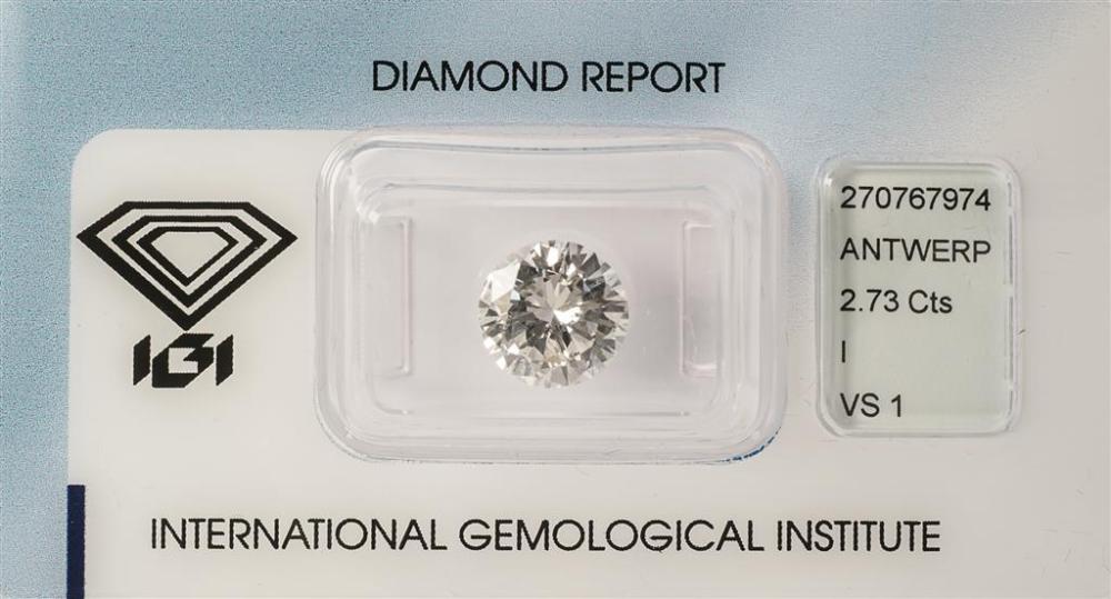 UNMOUNTED 2 73 CARAT ROUND BRILLIANT CUT 32a553