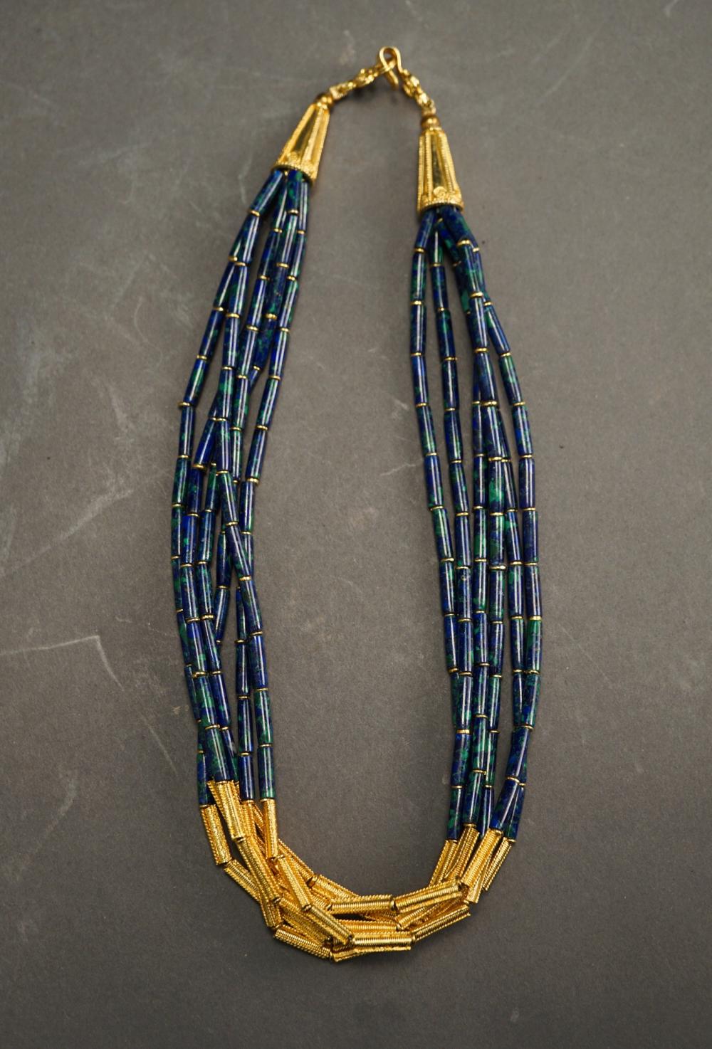 SILVER GILT AND AZURITE NECKLACE