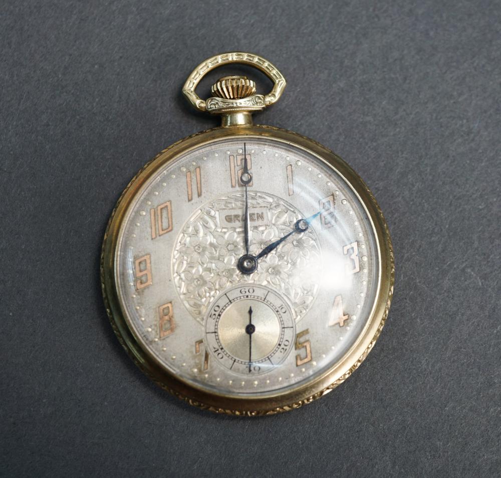 GRUEN GOLD FILLED OPEN FACE POCKET WATCH