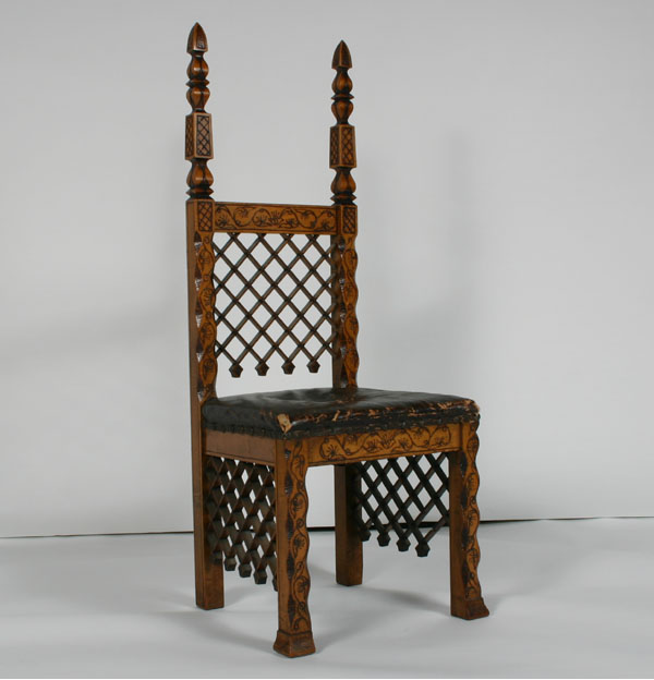 Pyrography folk art chair honeycomb grid 51093