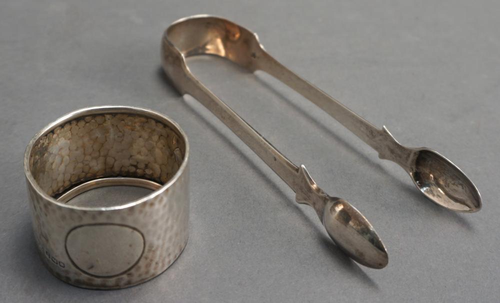 ENGLISH SILVER NAPKIN RING AND A PAIR