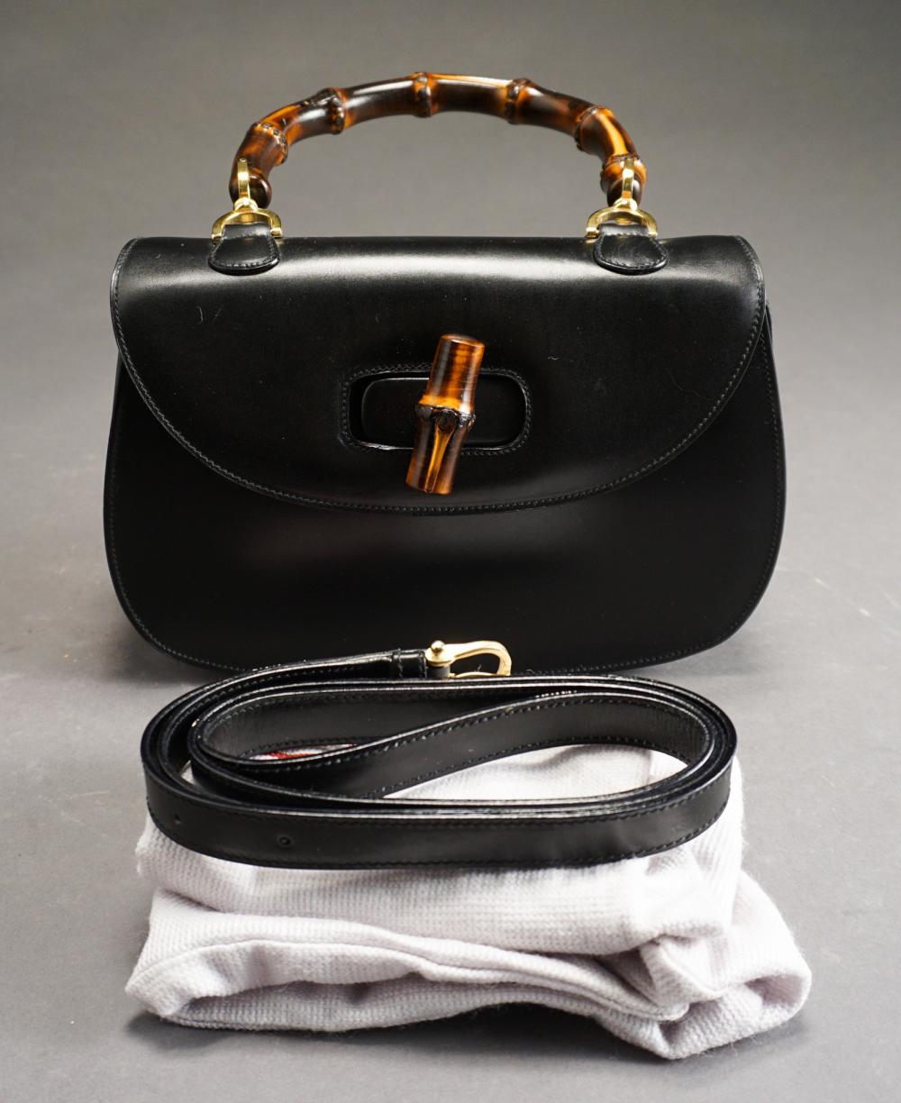 SISO BLACK LEATHER AND BAMBOO HANDBAG