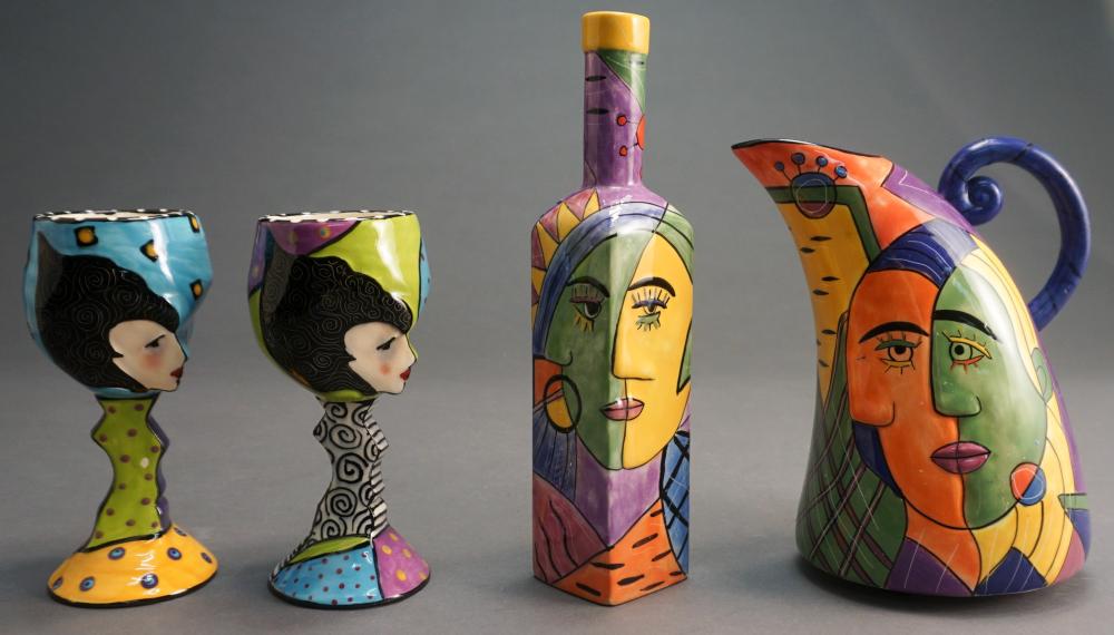 FOUR PICCASO STYLE GLAZED CERAMIC