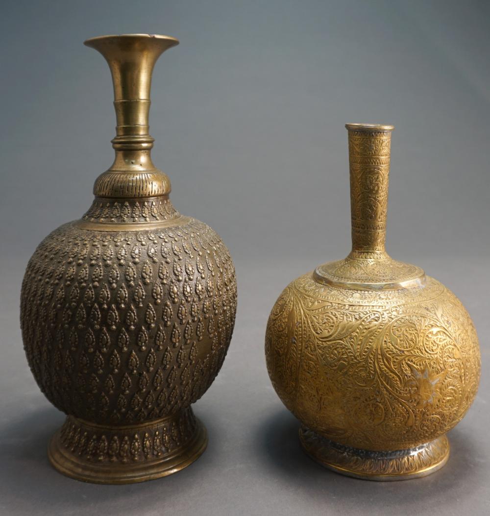 TWO SOUTHEAST ASIAN CHASED BRASS VASES