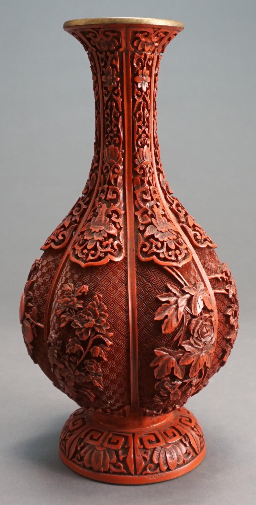 CHINESE CARVED RED LACQUER VASE,