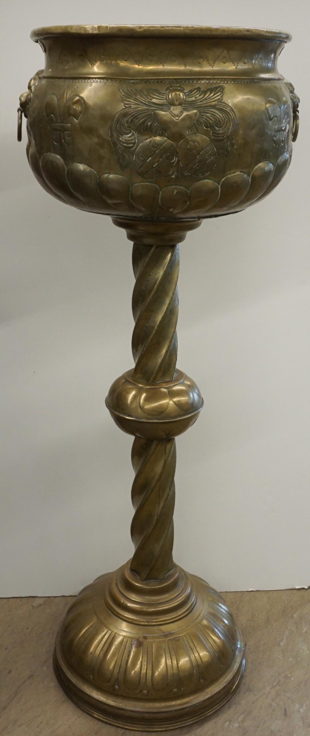 DECORATED BRASS PEDESTAL URN HEIGHT: