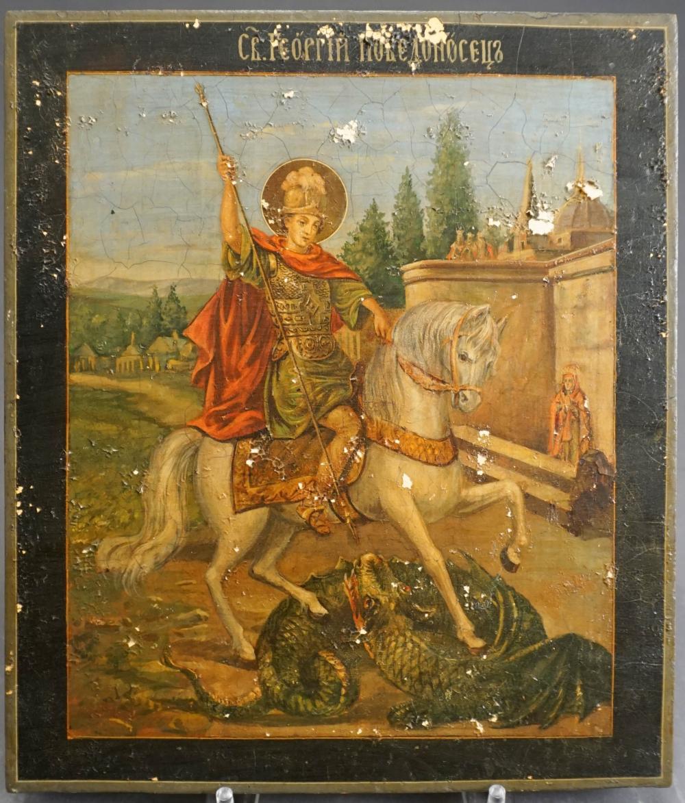 RUSSIAN ICON ON PANEL OF ST GEORGE 32a727