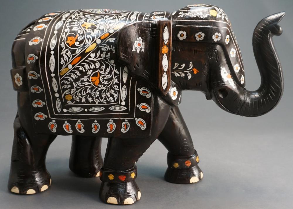 INDIAN INLAID AND CARVED WOOD ELEPHANTIndian 32a750