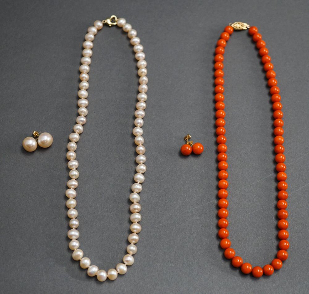 CORAL BEAD NECKLACE WITH A PAIR 32a776