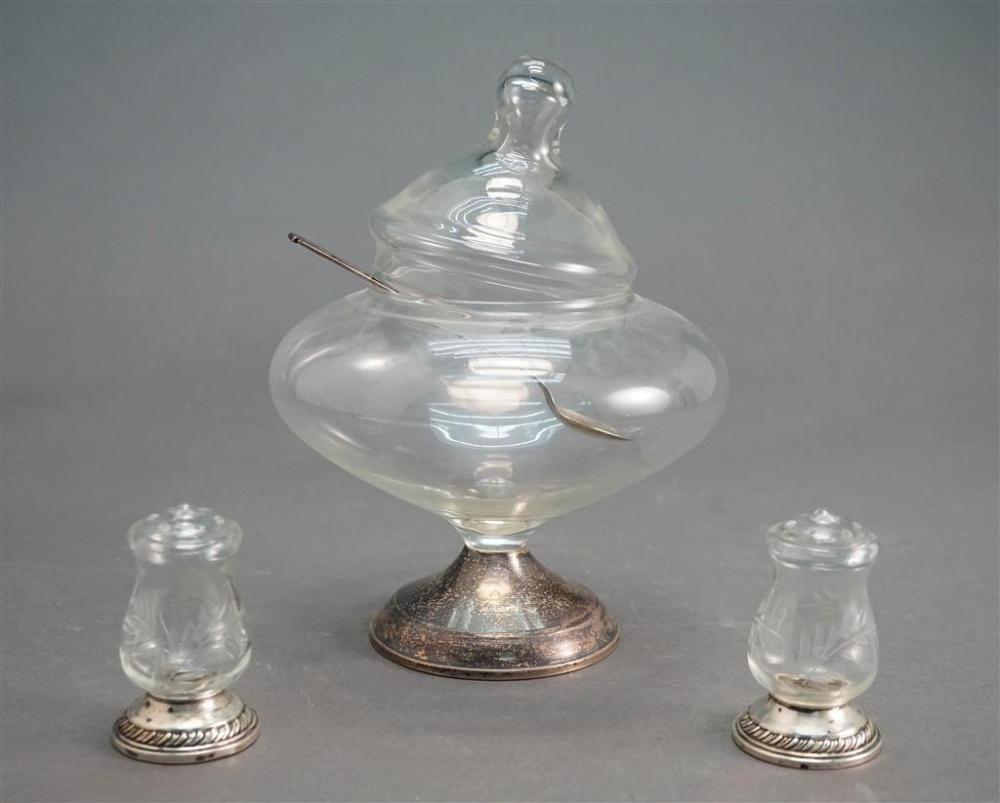 GLASS BONBONERIE AND TWO SHAKERS