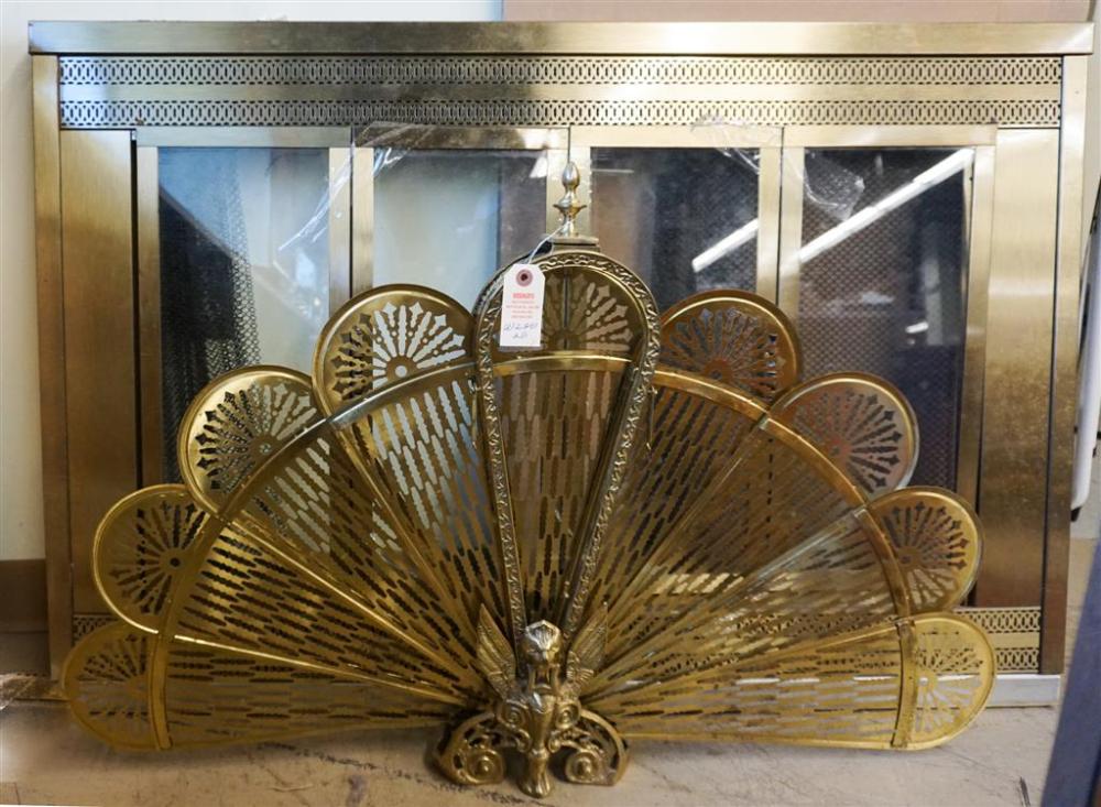 BRASS FAN-SHAPE FIRE SCREEN AND